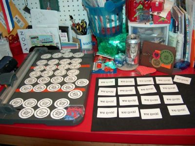Rubber stamp image swap
Just thought you might want to see the swap I did on the Fiskateers website.  I had to stamp three different styles 15 times each for a total of 45 stamped images.  I used punches and my trimmer to cut them out
