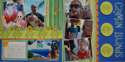 Cayman Islands
I created this LO for a stamping challenge.  The challenge was to use a stamped border on the LO.  I instantly thought of the turtle stamp in the Late4Bday set to go with the pictures of the turtle farm.
Keywords: late4Bday