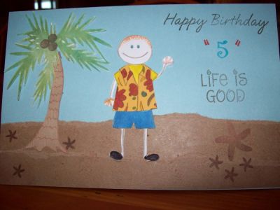 Birthday
This is from island2visit/kids2love. My Grandson turned 5 and he has red hair so I thought it would be cute to put him on a beach. 
