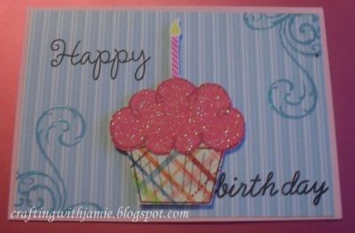 Happy Birthday
This is the card I gave to my daughter for her birthday.  She loved the pink glitter frosting on the cupcake.
Keywords: Birthday Card
