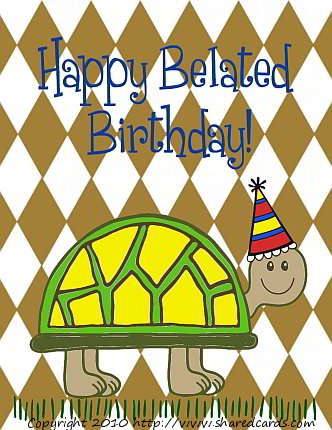 Digital Belated Bithday Tortoise
Made entirely with digital brushes and this month's special releases. See website (http://www.sharedcards.com) if you want details on how to recreate. 
Keywords: late4Bday