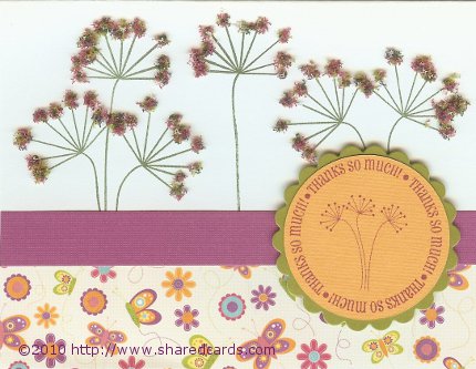 Flower Soft Agapanthus Thanks So Much
I also did a birthday variant that shows how easily this layout can be adopted to any of the circles in any the previous stamp sets. I am putting it in the HappyBday2You gallery.
See my website if you want to see complete directions: http://www.sharedcards.com/free_greeting_card_designs/
