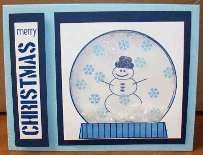 Blue Shaker Snow Globe
This is a shaker card. Digital stamps where used to get desired sizing. Clear stamps to get snowflakes on the clear plastic and in the background. The globe is filled a snow glitter. See blog for detailed directions.
Keywords: digital