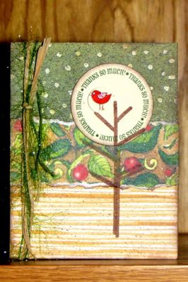 Thanks So Much
Intertwined sparkly fiber with raffia to add subtle "bling" to a thank you card
Keywords: Thanks, trees, fiber