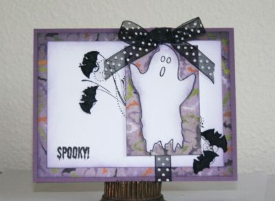 Spooky!
a card made using spooky2scare.  i used some fun may arts bat ribbon (cut the bats apart) on the card. 
