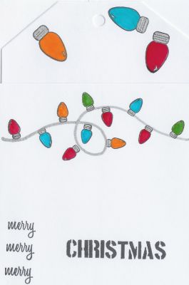 Library Pocket Card
Loved the card with the strand of lights so much, I wanted to incorporate that design into a library card. Attach Christmas photo of family to inside card (pulls out from top) 
Keywords: Christmas Pocket Card