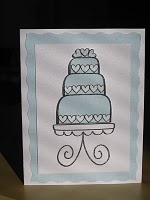 Wedding cake Card
The card was stamped on patterned paper.  See my blog post for full instructions.
http://creatingcasey.blogspot.com/2011/04/stamping-technique-1.html
