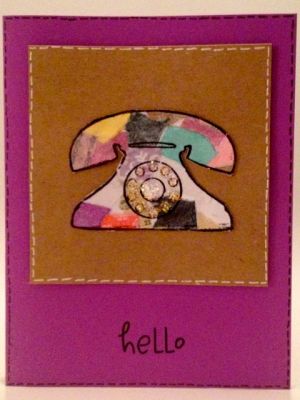 Hello with collaged phone
To see how I made this card, check out my blog post- http://www.caseygainey.com/2013/06/rescued-from-trash-card-set.html
