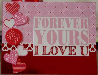 Forever Yours
This is a card I made for a sketch for the challenge on my fan page for my store. I love the dimensional aspect of the different hearts.
Keywords: Forever Yours Love