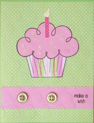 Make a Wish
I used my cuttlebug for the background and pink strip.  I stamped the sprinkles with a glue pad and added glitter.
