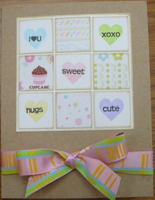 This is a card I made for a valentine swap I am participating in.  I really like the pastels with the kraft paper.  
Keywords: Inchies