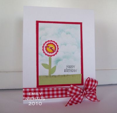 Birthday Bloom!
I used the minis4circles to create the flower on this card.  The sentiment is also from this set.  I used yellow button for the flower center.  I snipped a piece of green CS for my frayed grass, and used a scallop circle that i punched from scrap paper to create the clouds in the background!

TFL!

http://emmielouwho.blogspot.com/
Keywords: minis4circles
