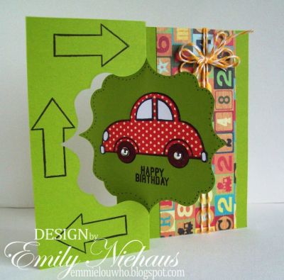 Vroom Vroom (outside)
I used a new die from Sizzix to create this flip card. I used stamps from the cars2drive set and some paper from Crate Paper Toy Box collection.  This is the inside. I have uploaded another photo of the inside of this card, too!

TFL!

http://emmielouwho.blogspot.com/
Keywords: cars2drive boy birthday Sizzix