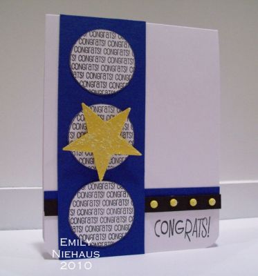 Congrats!
For this card I used the congrats circles from the sentiments4circles set and the larger congrats sentiment from kites2fly.  I punched a star from yellow cardstock and added some clear PK Glitz glitter with some glossy accents.  I also added some glitter to my yellow brads.

TFL!

http://emmielouwho.blogspot.com/
Keywords: sentiments4circles kites2fly