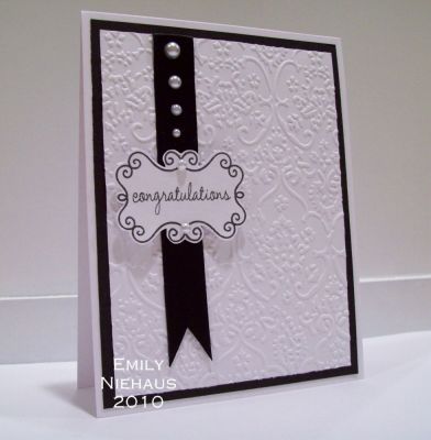 congratulations
Although the set sweet4babies is geared toward little ones, I wanted to show you how you can make a great congratulations card for a wedding, too!  I just love that neat little frame in this set!  I kept my layout very clean and simple and used some pearls and embossed background to jazz it up!

TFL!

http://emmielouwho.blogspot.com/
Keywords: sweet4babies CAS wedding