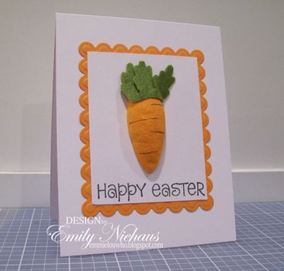 Easter Carrot....
This was a quick little card using a felt carrot I found on a recent shopping trip! I used the Happy Easter from eggs2hunt for my sentiment.

Easy Peasy!

http://emmielouwho.blogspot.com/
Keywords: eggs2hunt CAS Easter