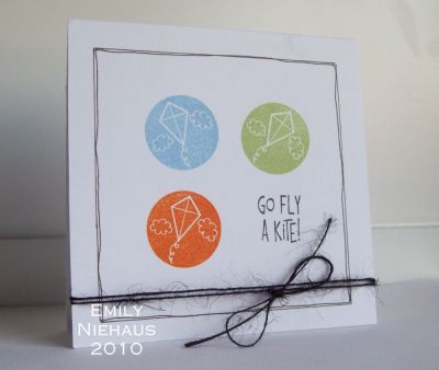 Go Fly A Kite!
I made a super easy CAS card with the circle  kite image and paired it with a sentiment from my Kites2fly set.  I doodled a border around the edge with a black archival pen and tied some black burlap string at the bottom.  Easy peasy!

TFL!

http://emmielouwho.blogspot.com/
Keywords: icons4us kites2fly