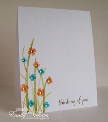 Thinking of you flowers
I made a card last month that was very similar to this one.  I added some orange in instead of just the blue and green.

TFL!

http://emmielouwho.blogspot.com/
Keywords: CAS OLC branches4flowers
