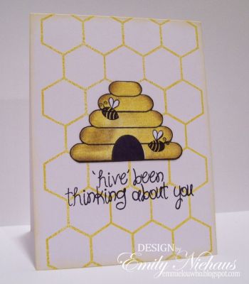 *Hive Been Thinking...
Used both the hive4bees and background4bees for this card.  The hive is stamped with Crushed Curry ink, and then sponged with Distress inks.  The background is stamped with the same yellow.

TFL!

http://emmielouwho.blogspot.com/
Keywords: background4bees hive4bees