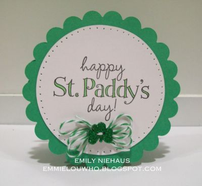 Happy St. Paddy's Day!
I am a St. Patrick's Day NUT, so this set is right up my ally!  It would make me Irish Granddad very proud! LOL! He would have LOVED getting a handmade St. Patrick's Day card.
As a little girl, he would call us early in the morning and say, "Top O' The Morning to ya!"  My sisters and I would race for the phone to try to be the first.  The little things, right?

TFL!

http://emmielouwho.blogspot.com/
Keywords: shamrocks4us