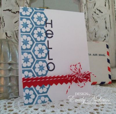 Hexagon Hello!
I used one of the new chevron dies to create a border on this card.  Easy peasy! The floral pattern was made with hexagons2love set.  
TFL!
Keywords: Hexagons2love, chevron die set