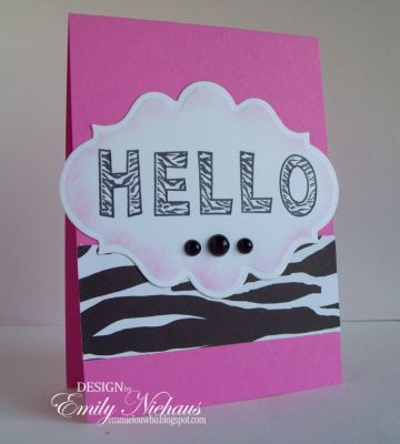 Zebra Print HELLO!
I love the outlines2letter and zebraa2letter alphabet sets.  So easy to use and layer!  I thought this would make a great girlfriend card.  I stamped my outline and zebra print letters in black onto a die cut frame. I sponged pink ink around the edge and added some fun zebra print paper and black pearls!
TFL!

http://emmielouwho.blogspot.com/
Keywords: outlines2letter zebra2letter