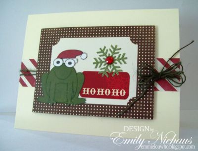 Ho Ho Froggie
I had fun piecing this frog with some green DP from echo park's Merry Christmas collection. I also used a journal box, and die cut stickers from this same collection.  I pieced a santa hat from the penguins4Christmas set.

TFL!

http://emmielouwho.blogspot.com/
