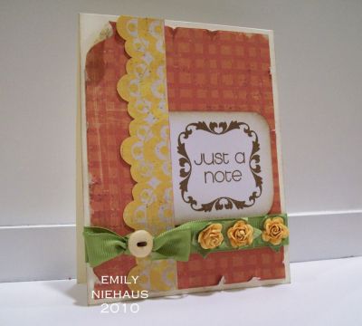 Just A Note...
Here is a card made with stamps from Monogram2build.  I made this card for an embellish magazine challenge-to use orange, yellow, and green and make a vintage themed card.

TFL!

http://emmielouwho.blogspot.com/
Keywords: monogram2build vintage