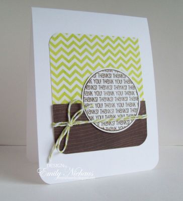 Lime Chevron Thank You!
I made this card for the Moxie Fab Chevron Chic challenge.  I used patterned paper from MME Lime Twist collection.  I used the "thanks" circle from the sentiments4circles set (one of my favorite TSOL sets!)

I added some honeydew baker's twine from The Twinery to tie it all together!

TFL!

http://emmielouwho.blogspot.com/
Keywords: sentiments4circles CAS Thetwinery