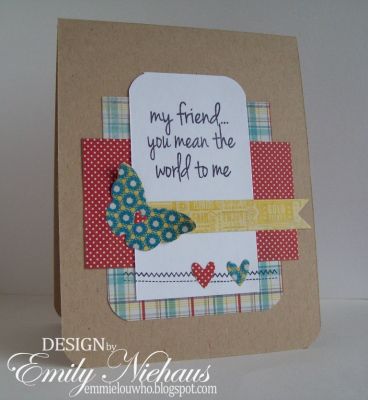 My Friend...
On this card I used a sentiment from the messages4friends set. I love the different sentiments and fonts included in this set.  I used DP from My Mind's Eye Dilly Dally collection.  I CASEd this layout from one of Becky Caraffa's cards.

TFL!

http://emmielouwho.blogspot.com/
Keywords: messages4friends