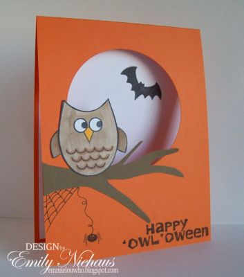 Happy 'Owl'Oween!
I created a window card using stamps from several TSOL stamp sets for this one!  The main image is from the owls2love set, so that is the gallery I have put it in.

http://emmielouwho.blogspot.com/2011/09/whats-not-to-love-about-owls2love.html
Keywords: owls2love spooky2scare solids4Halloween CAS Halloween
