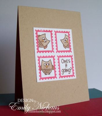 *Owl's It Going?
I am loving this postage2stamp set! So much fun. :)

TFL!

http://emmielouwho.blogspot.com/
