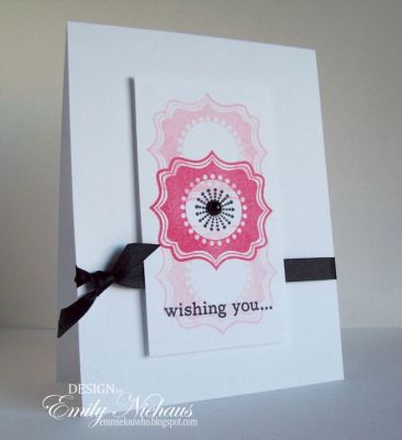 Pink Fancy Labels
I used one of the labels and the circle design from stamps4fancylabels.  Simple and elegant.  I layered the label using Stephanie's Bubble Gum and Guava inks.  The sentiment is from daisies2garden and stamped in Licorice ink.

TFL!

http://emmielouwho.blogspot.com/
Keywords: stamps4fancylabel CAS daisies2garden