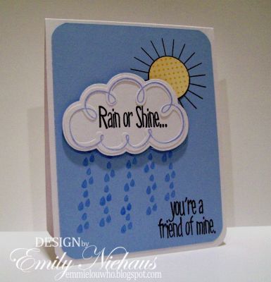 Rain Or Shine...
I am loving this new set! It works beautifully with the new dies Stephanie just released. I just turned the top of the cupcake into a cloud!  The sun is from the summer4fun set.  I paper pieced the center with a scrap of DP.  I popped the cloud with dimensionals.  Inks used were Stephanie's-Sky and Licorice.

TFL!

http://emmielouwho.blogspot.com/
Keywords: cupcake die summer4fun