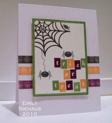 Trick Or Treat!
I made this card using papers, die cuts and alpha die cut stickers from Echo Park's Happy Halloween collection.  The journal box was perfect to stamp some spiders from the spooky2scare set!

TFL!

http://emmielouwho.blogspot.com/
Keywords: spooky2scare Halloween CAS
