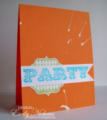 *Party!
For this card, I used one of the frames from framefive2stamp set and I cut apart the individual sentiments from the birthday4subway set.  I can use them individually or stick them all back together to use as a background! I used white acrylic paint and a paintbrush to create the splatters in the background.

TFL!

http://emmielouwho.blogspot.com/

