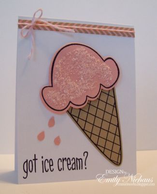 *Got Icecream?
I used the new dies that coordinate with the scream4icecream and cone2dish stamp sets for this card. I added some sprinkles glitter to the top of my cone.

TFL!

http://emmielouwho.blogspot.com/

