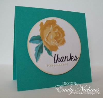 *Thanks
This card was super easy. The rose image is actually fabric that is mounted on a white cardstock circle. I then stamped the "thanks" in Licorice ink. Easy Peasy!

TFL!

http://emmielouwho.blogspot.com/
Keywords: sign4words