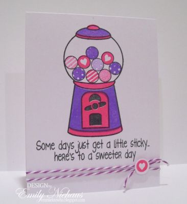 *A Little Sticky!
I had fun using Stephanie's Guava and Grape inks to create this card.  I "stamped off" to get the lighter shades of purple and pink on the gumballs.

TFL!

http://emmielouwho.blogspot.com/
Keywords: moregum4me bubblegum4me