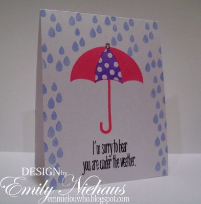 Under The Weather...
This is a one layer card.  I love how you can stamp the  center panel in a different ink!  All inks are Stephanie's!  They stamp beautifully and leave such a rich, vibrant color.

TFL!

http://emmielouwho.blogspot.com/
