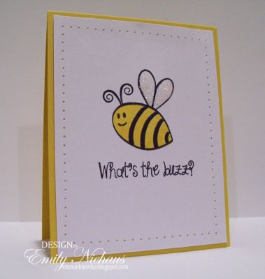 What's The Buzz?
I am head over heels for this new set! I added some glossy accents and Fairy Dust glitter by Clearsnap to the wings.  I paper pierced the border.

TFL!

http://plainandfancypapercrafts.blogspot.com/
