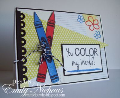 You Color My World
I used both the crayons2stamp and words4crayons sets for this card. I used a sketch over on SCS for this card (SC393).

TFL!

