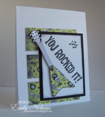 You Rocked It!
I used some DP from Best Creations Rock Star collection for this card.  The guitar is pieced with the same paper.

TFL!

http://emmielouwho.blogspot.com/
Keywords: guitars2play