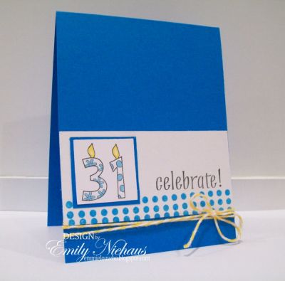 celebrate!
For this card I used borders4me, numbers4cake and cake to build stamps.  This card will go to my baby sister next month for her 31st birthday.  

TFL!

http://emmielouwho.blogspot.com/
Keywords: numbers4cake borders4me lines2journal cake2build CAS birthday