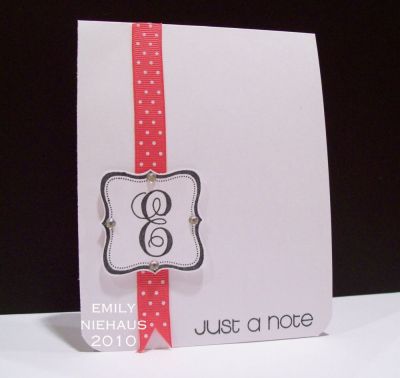 Polka Dot Monogram
I used stamps from the monogram2build and alph4monogram sets for this card.  I added some pink polka dotted ribbon and rounded the corners on the bottom.
Easy Peasy!  I am going to make several sets of these to give out as gifts for the holidays.  Think teachers, occupational therapists, speech pathologists, co workers and my sisters!

TFL!

http://emmielouwho.blogspot.com/
Keywords: monogram2build alpha4monogram CAS