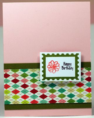 Happy Birthday
Supplies:

Papertrey Ink (cardstock)
Lime Twist by My Mind's Eye
The Stamps of Life (postage2stamp & the flower was from one of my Club Member freebie gifts)
Keywords: postage2stamp