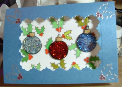 swinging baubles and holly card
