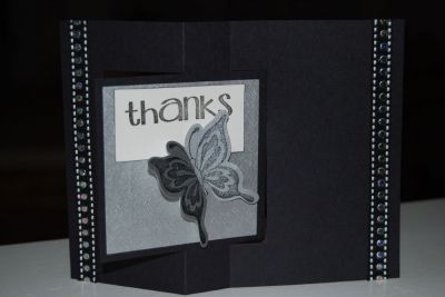 Butterfly Thank You - Back
Sizzix Framelits-Squares 657565
Sizzix Square Flip-It 657591
Butterfly-Sizzix Stamp & Die Cut 657851
Stamps of Life-YouAre2Square 
Other-Ribbon (Michaels), metallic silver paper (unknown)
