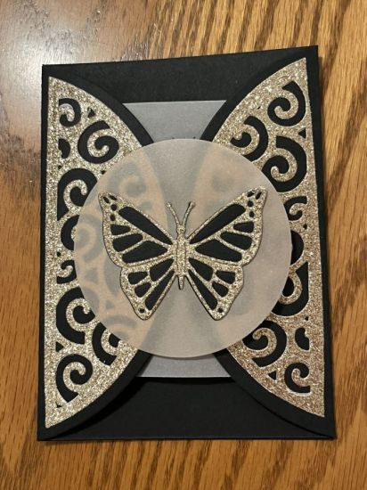 Gold metallic paper, vellum, Rounded Gate Fold Card Set
Keywords: A2RoundedGateFold