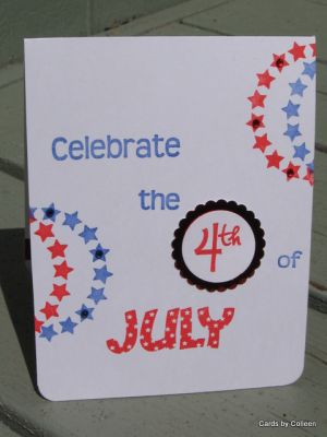 Celebrate 4th of July
There are so many variations you can do with this stamp set. Love it! The scalloped circle is actually shiny red and not black as it looks here. Rhinestones for more sparkle.
Keywords: stars4you